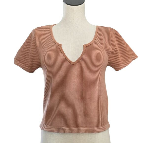 Tops - Gypsy Jade Cropped Ribbed Baby Tee Sweetheart Neck Y2k Tan Boho Casual Top